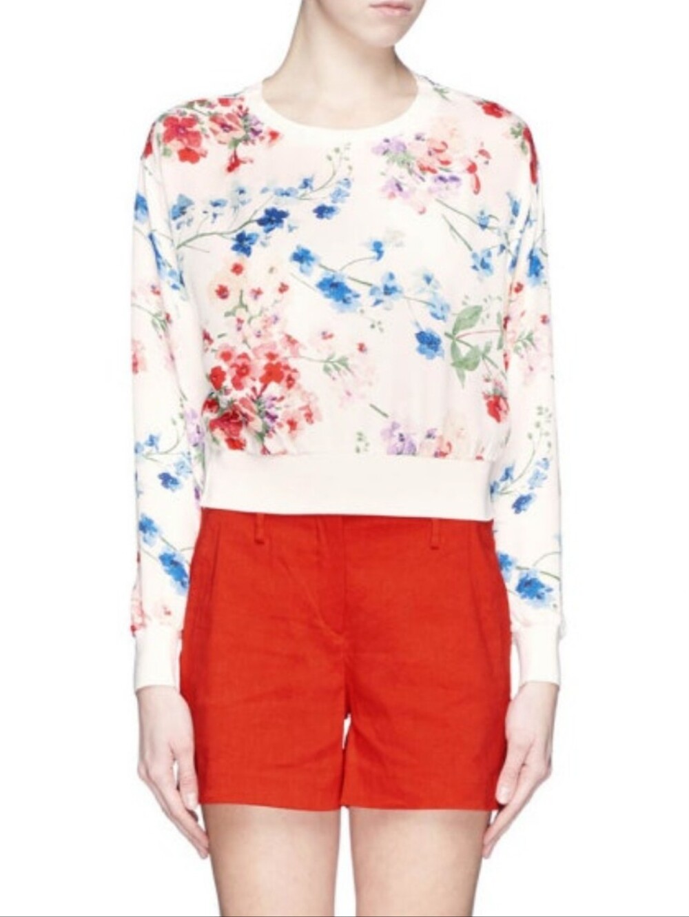 Theory Delpy 100% Silk Floral Crewneck Sweatshirt Top
